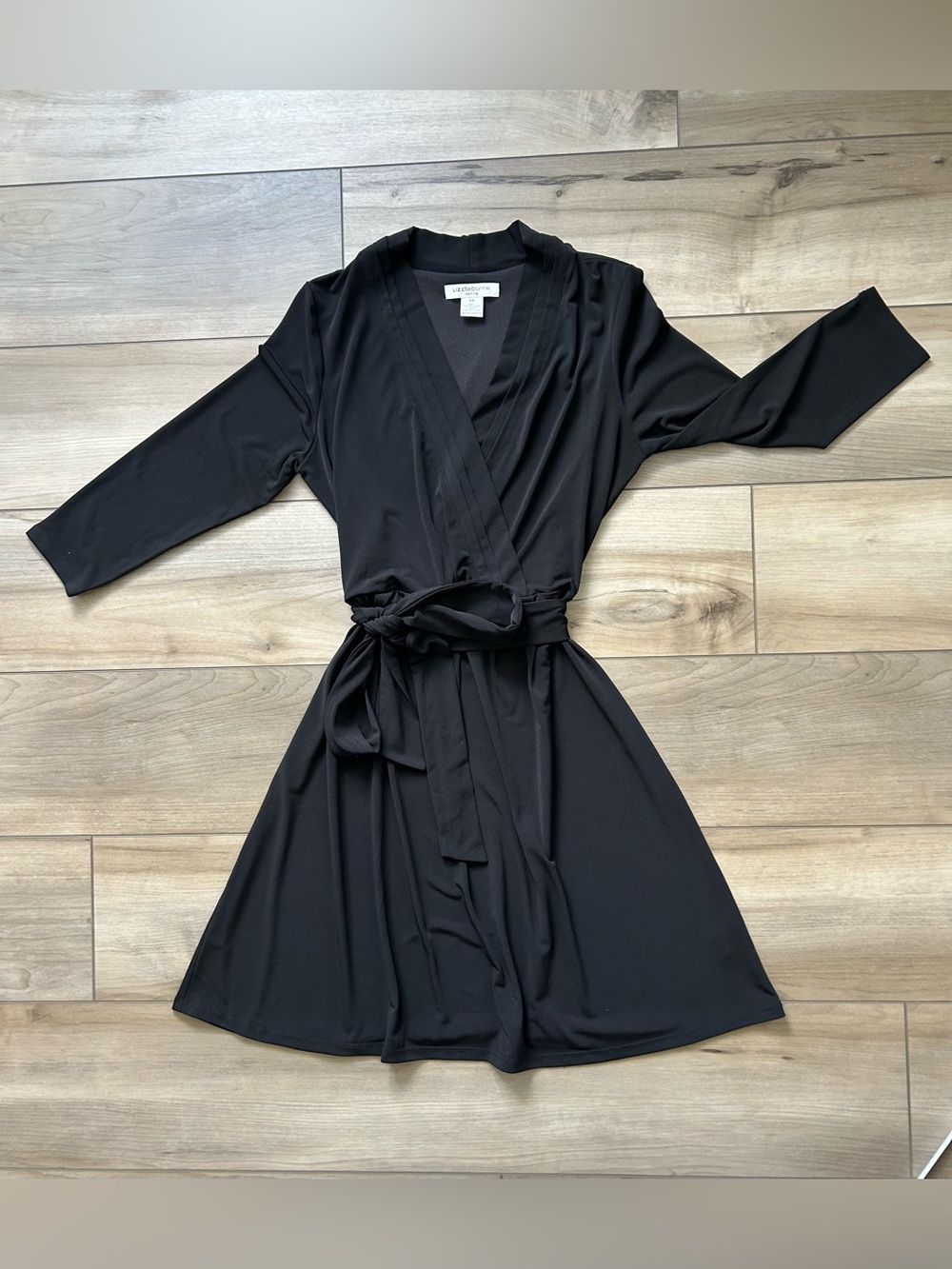 Liz Claiborne Black Wrap Dress with Tie Waist Size Petite S